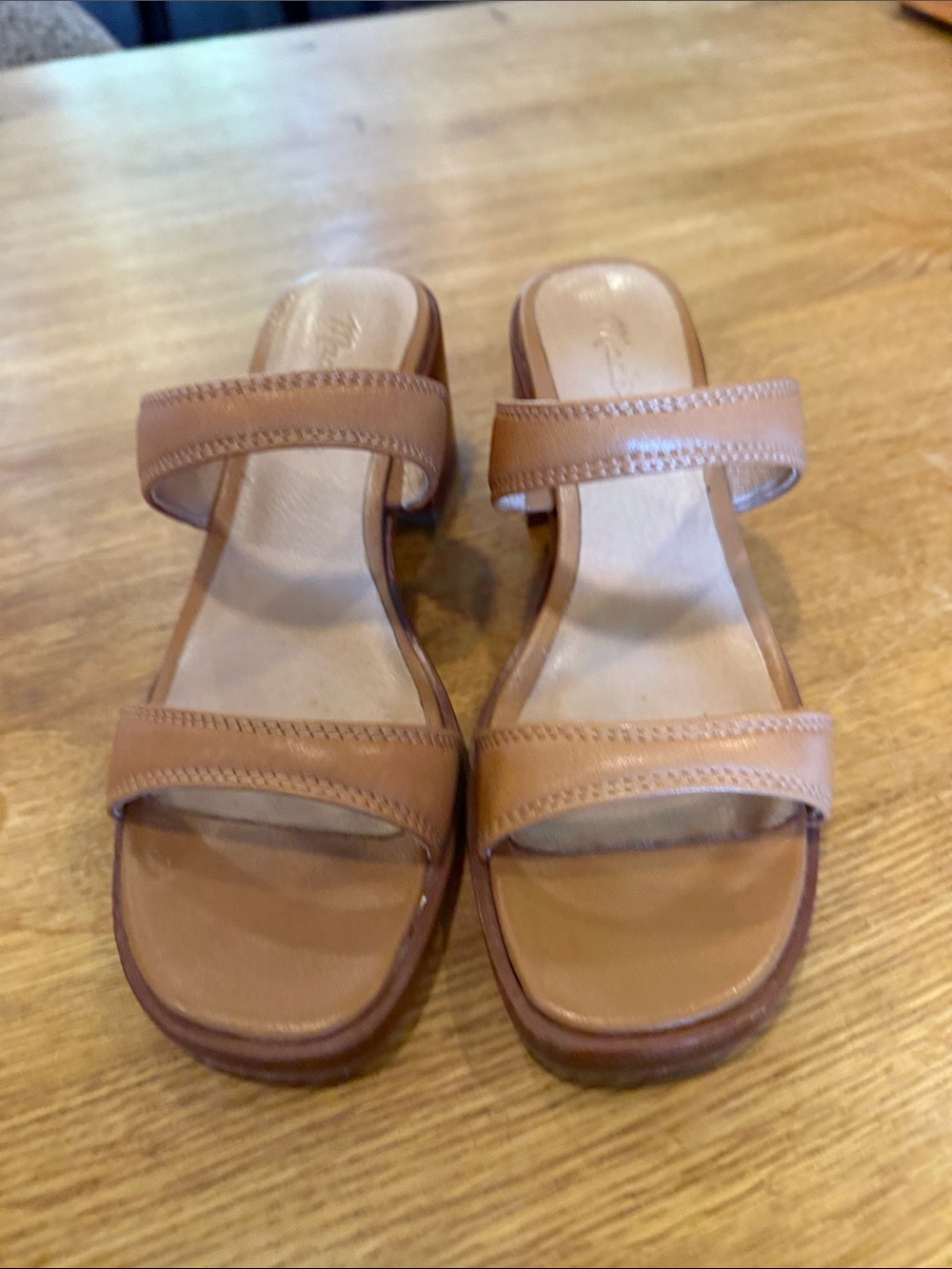 Madewell Tan Leather Double-Strap Slide Mules - Picture 2 of 6